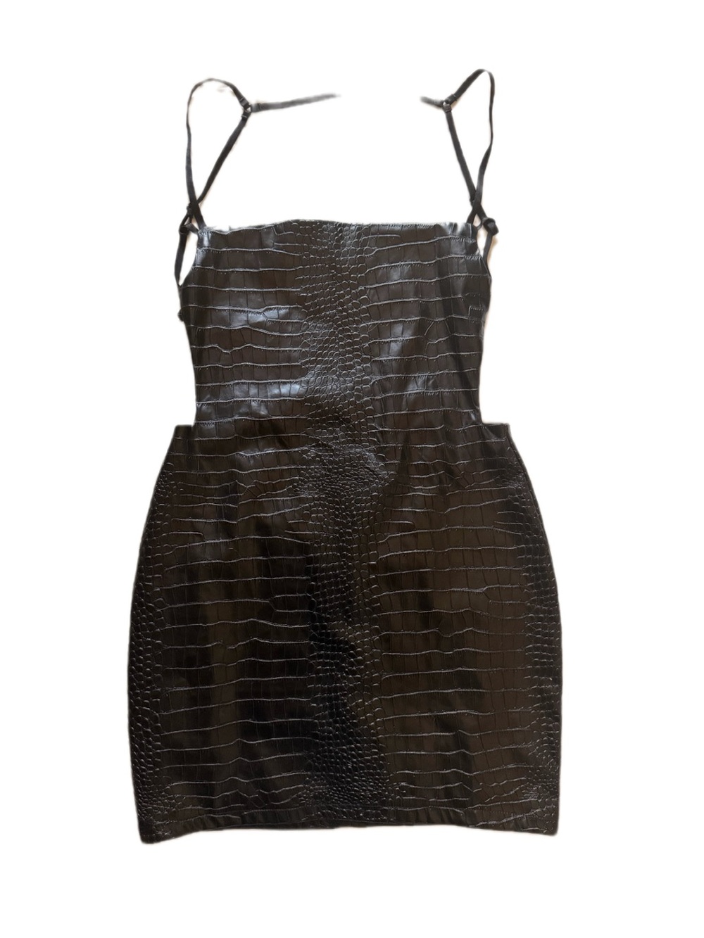 Fashion Nova Black Croc Embossed Faux Leather Mini Dress